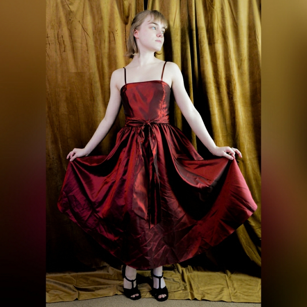 Burgundy Tea Length Gown with Matching Shawl